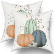 Housses de coussin citrouille bleues et oranges en coton, 45 x 45 cm, lot de 2