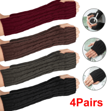 Knitted Arm Warmers with Thumb Hole 4 Pairs