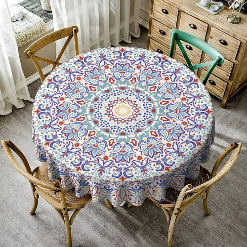 Στρογγυλό τραπεζομάντιλο Boho Mandala 60 ιντσών με ρουστίκ φλοράλ σχέδια