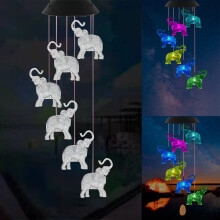 Carillon éolien solaire éléphant lumineux Décoration de jardin extérieur1