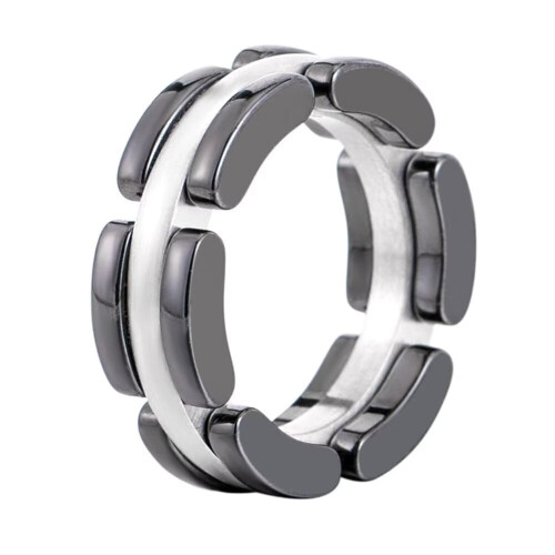 Schwarzer Keramik-Punk-Ring für Damen, Größe 10