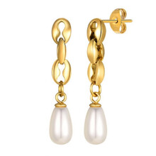 Stainless Steel Women's Teardrop Pearl Coffee Bean Dangle Hoop Earrings Drop Charming Cocktail Stud Earrings