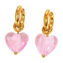 Women's Stainless Steel Heart Hoop Huggie Earrings Pink