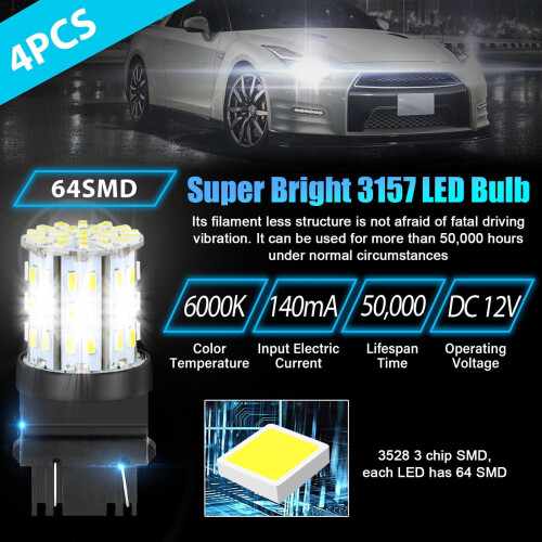 Λαμπτήρας LED 4X3157 3156 64SMD με οπίσθιο φλας και οπίσθιο φρένο LED, πλευρικός δείκτης DRL 2