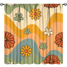 Retro bloemengordijnen met boho madeliefjesprint, 84x84 inch