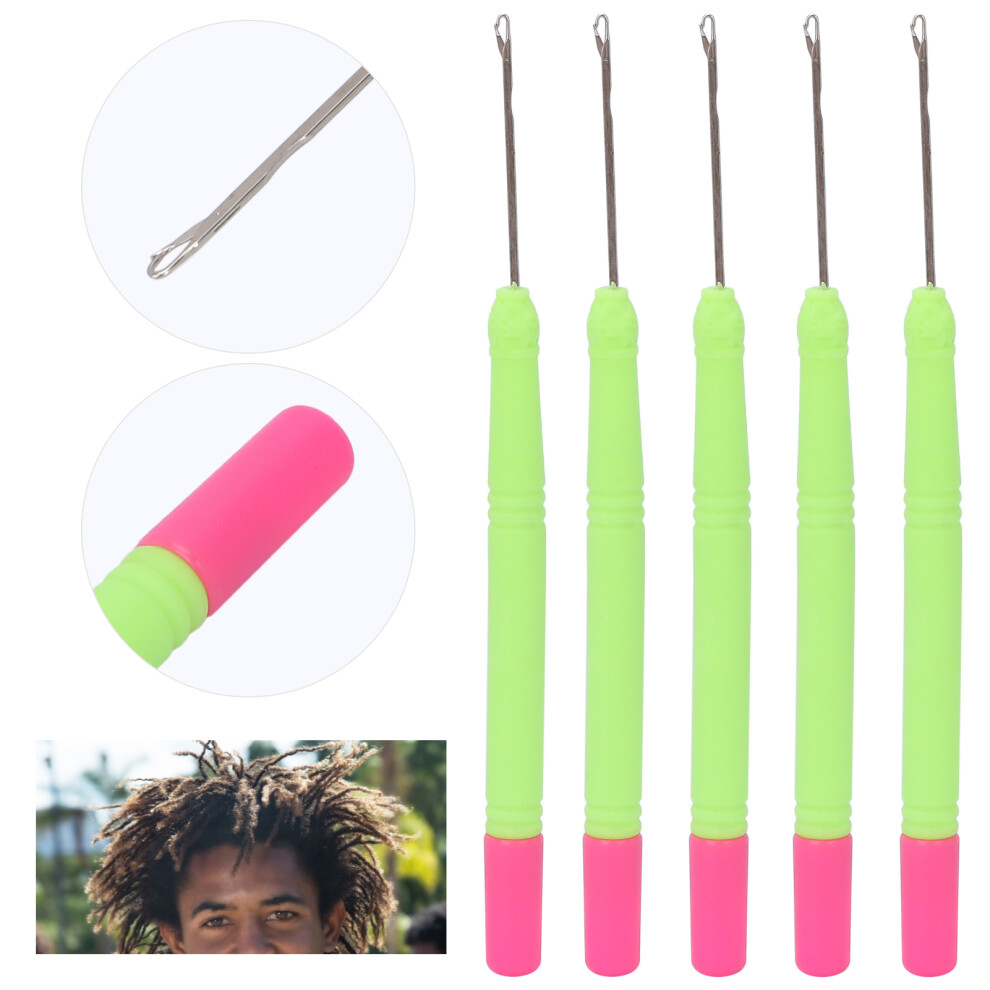 Plastic Crochet Hair Hook for Braiding Extensions Green Handle Rose Red Tip