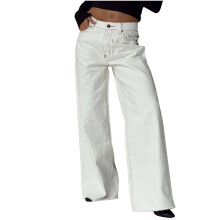 Pantaloni da donna taglie forti, pantaloni classici retrò casual a gamba larga, jeans in denim bianchi