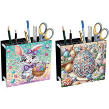 (2PCS Easter-1) Easter Acrylic DIY Diamond Art Painting Pen Holder, Creative Design Desktop Organizer Storage Ornaments