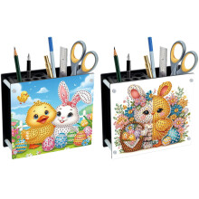 (2PCS Easter-2) Easter Acrylic DIY Diamond Art Painting Pen Holder, Creative Design Desktop Organizer Storage Ornaments