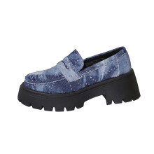 Mørkeblå plattform vanntette fritidssko for kvinner, rund tå slip-on design, lavt skjært komfortabelt fottøy, ideell for vår- og høstsesongen
