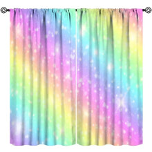 Regnbuegardiner, tie dye pastelfarvede himmelstjerner tegneserievinduesgardiner til sød prinsesse glitter piget soveværelse stue, 193 cm B x 153 cm