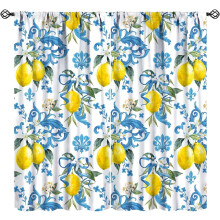 Watercolor Lemon Kitchen Curtains, Rustic Vintage Blue Tile Botanical Farmhouse Drapes for Cafe/Living Room/Bedroom – 63"x63", compatible with