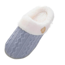 Winter Light Blue Slippers For Women Indoor Cozy Memory Foam Plush Fleece Slip-On Round Toe Heel 1.97 Inch Size 40 Us 7.5 Material Knitting Cotton