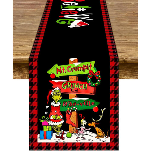 Chemin de table de Noël noir et rouge 13 x 72 pouces