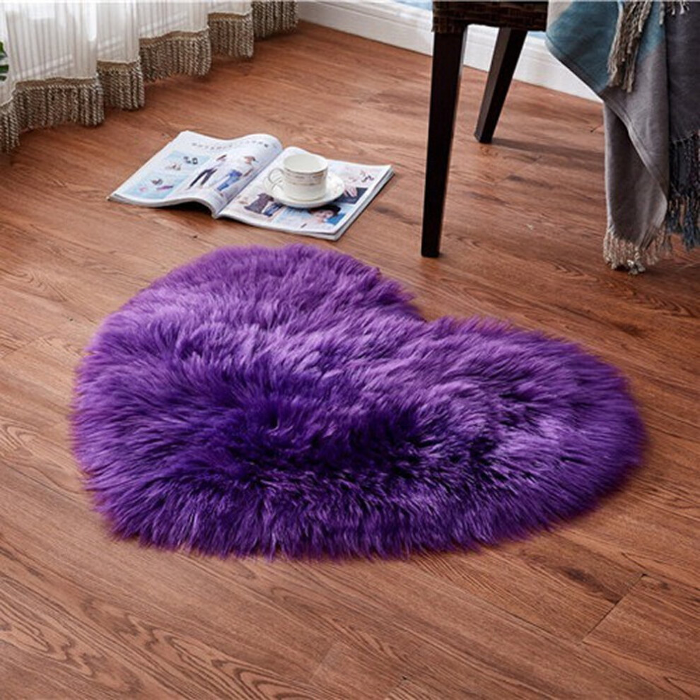 Purple Heart-Shaped Fluffy Rug 20 x 24 Inch Faux Sheepskin