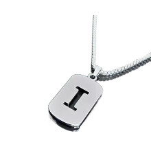 Initial Pendant Necklace for Men Womens, Titanium Steel Square Letter Capital Necklace Alphabets from A-Z Figaro Chain Necklace Unisex