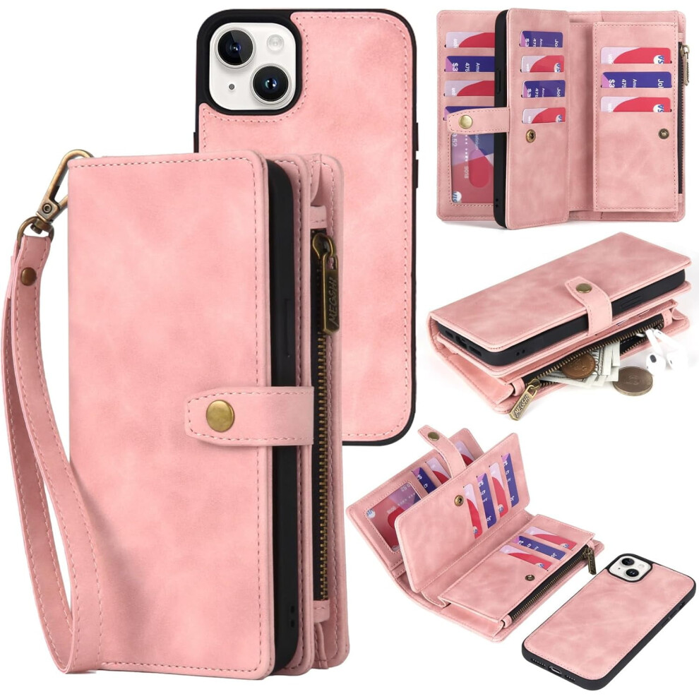 Wallet Case Compatible With Iphone 15 Plus Â Detachable Magnetic, Shockproof Leather Case With Card Holder, 6.7", Pink 9448483010887