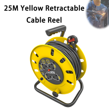 Portable 25M Power Cable Reel Yellow, Retractable Extension Lead Reel