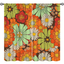 Hippie Flower Curtains, Vintage 60s–70s Boho Floral Print, Rod Pocket, Thermal Insulated Drapes (2 Panels, 55″W x 39″L)