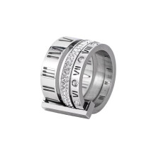 Women's Stainless Steel with Zirconia Roman Numerals 3 in 1 Ring Silver Size 9.75
