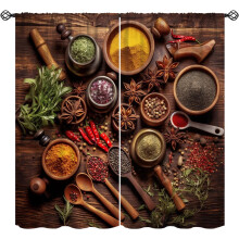 Spice Kitchen Curtains Wooden Pattern Rod Pocket Thermal