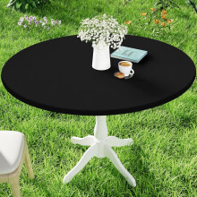 Round Spandex Tablecloth, Elastic Fitted & Waterproof for 45"-52" Tables, Stretch Washable Picnic Cover – Black