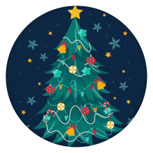 Christmas Dinner Party Essential Round Tablecloth, 52 Inch with Elastic Hem to Stay in Place on Tables During Holiday Festivities