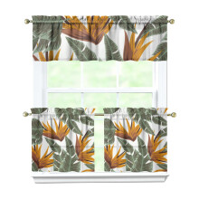 Kitchen Curtains 3 Piece Set with Tropical Palm Leaves and Hibiscus Flowers, 27.5x24 Inch Polyester Valance and Tier Panels for Summer Kitchen