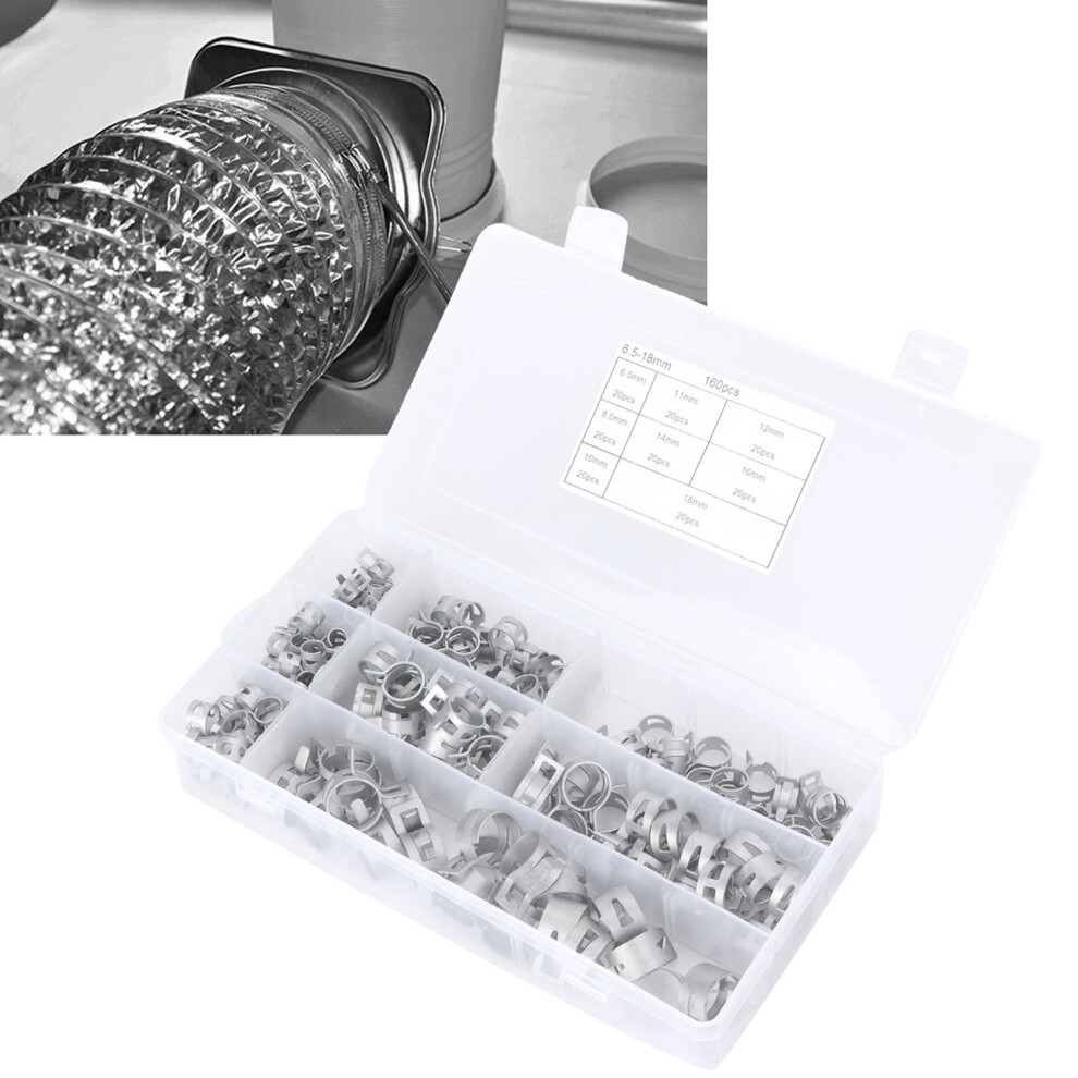 160Pcs Silver 304 Stainless Steel Hose Clamps, Sizes 6.5Mm-18Mm 8701391744994