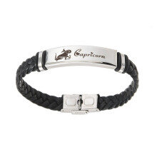 Unisex Stainless Steel Zodiac Signs Lucky Bracelet Black Adjustable 12 Constellation Multilayer Leather Wrap Wristhand Birthday Jewelry Capricorn