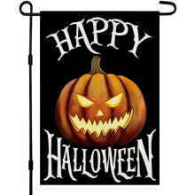 Happy Halloween Garden Flag 12 x 18 Inch Burlap Vertical Double Sided, Scary Pumpkin Holiday Yard Outdoor Decoration DF092