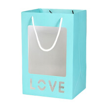 Borsa regalo tote con stampa floreale, azzurra, 7,09 x 5,12 x 9,84 pollici.