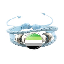 Unisex Stainless Steel Rainbow LGBT Pride Flag Leather Bracelet Handmade Woven Round Coin Wrap Bracelet Wristband Jewelry Birthday Gift Blue Style 2