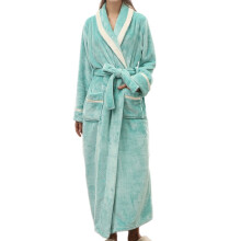 Accappatoio invernale da donna taglie forti, modello lungo, con maniche lunghe, colore verde menta, ideale per la casa.