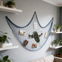 Nautical Fish Net Wall Decor Blue Rope Rustic Mediterranean Style Beach Party Background for Home and Ocean-themed Wall Hanging Decoration