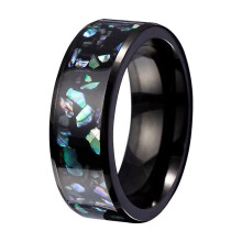 Men's Stainless Steel 8MM High Polished Abalone Shell Promise Ring Wedding Band Black Size 7