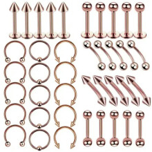 40-teiliges Set Nasen-, Labret-, Lippen-, Ohr- und Augenbrauenpiercings, zartes Körperschmuck-Set – Roségold – 40 Stück