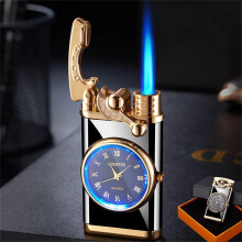 Accendino gonfiabile a bilanciere con orologio, torcia portatile antivento per candele, cucina, barbecue – Nero