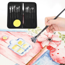 17Pcs Art Paint Brushes Set with Storage Bag, 20cm, Black