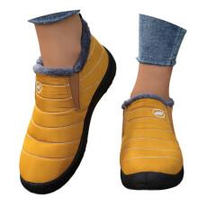Damesnestøvler, vintervarme ankelstøvler, fleeceforede, slip-on, komfortable, afslappede, lette sko til udendørsaktiviteter, gul, størrelse 6.5