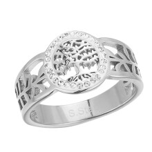 Stainless Steel Cubic Zirconia Hollow Round Tree of Life Ring for Women Silver Size 6