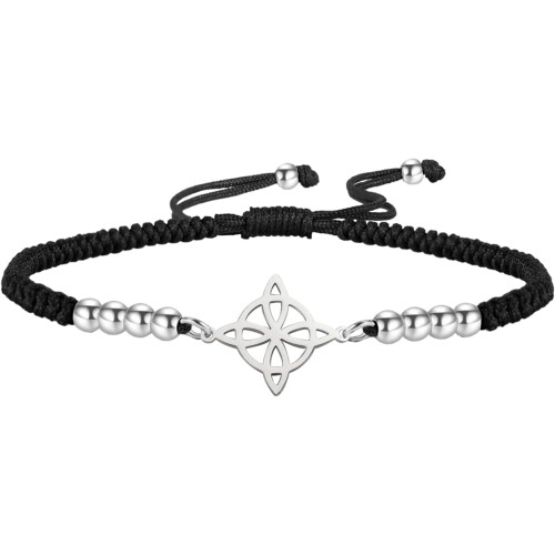Pulsera con nudo celta de la Trinidad, cordón rojo, ajustable y con cuentas.