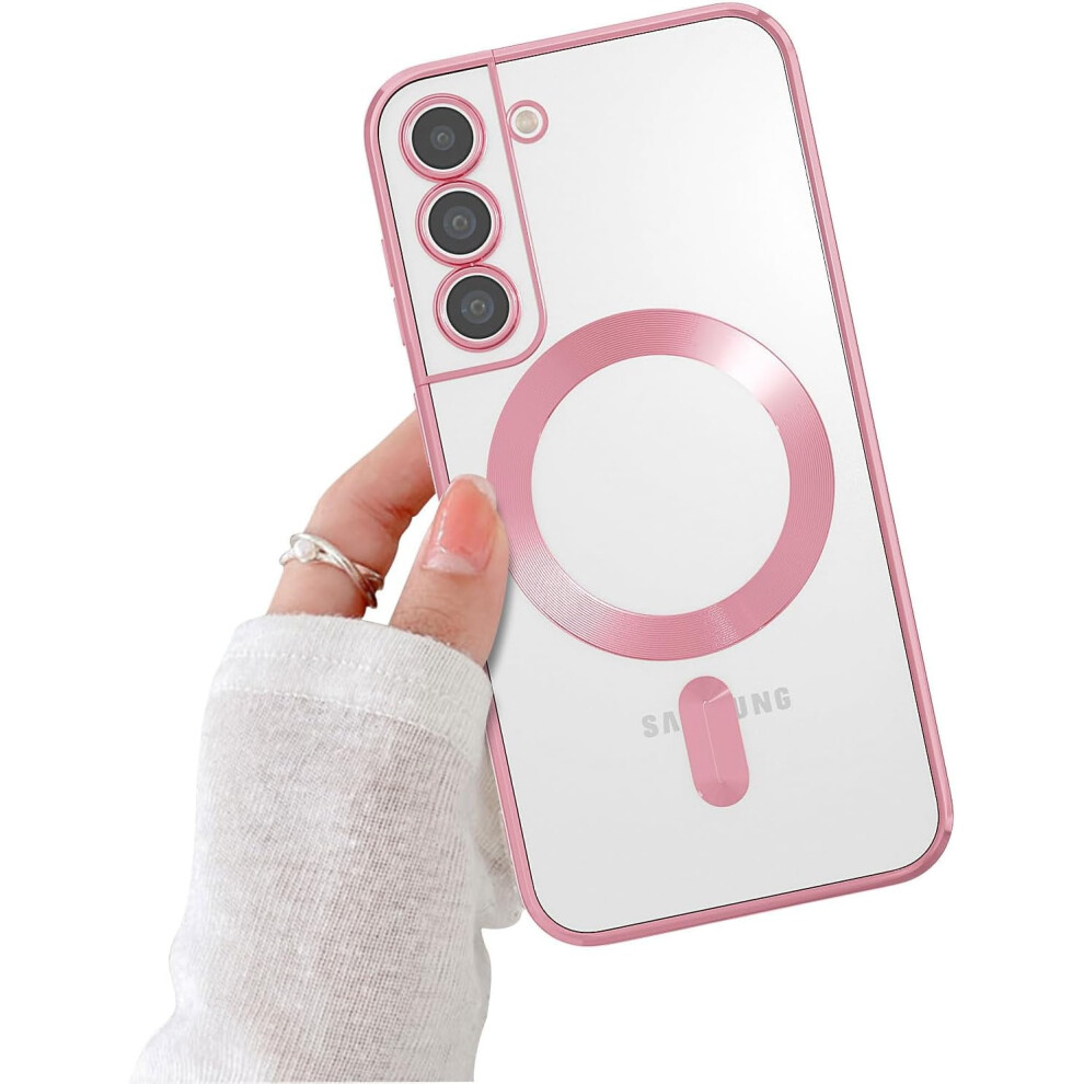 Magnetic Clear Slim Case For Samsung Galaxy S22 Â Electroplated, Camera-Protected, Shockproof, Magsafe-Compatible, Edge Pink 9448483013802