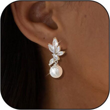 Wedding Earrings for Brides Pearl Bridal Earrings with Cubic Zirconia Crystal Pearl Drop Earrings for Brides Bridesmaids Prom Party Jewelry Gifts