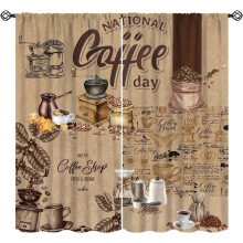 Retro Brown Latte Bean Tea Thermal Drapes Rod Pocket 2