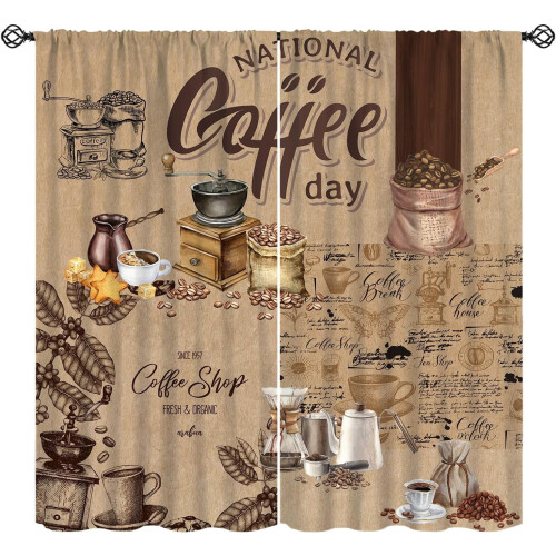 Retro Brown Latte Bean Tea Thermal Drapes Rod Pocket 2