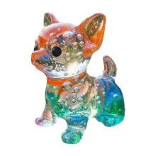Kirkas lasinen chihuahua-pentuhahmo kuplakoristeilla 10 cm korkea