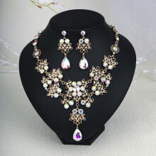 Parure de bijoux de mariée en strass en forme de larme, collier et boucles d'oreilles - A26