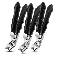 Silver Wide-Jaw Nail Clippers for Seniors, Bevelled Stainless Steel, Ergonomic Non-Slip Long Handle, Thick Nails – 3PC
