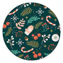 Elegant rond tafelkleed met kerstdesign, 112 cm diameter, met elastische rand voor een stijlvolle feestelijke tafelpresentatie.
